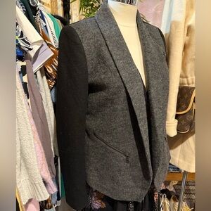 Blazer Wool bld black and grey open front womans 6 petite Ann Taylor jacket